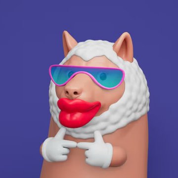 The image features a cartoon character, likely a sheep or a lamb, wearing sunglasses and holding up two fingers with one hand while pointing at the other. The character appears to be posing for the camera, giving off a playful vibe. The caption "Christine is about to Sheeb her way to the top." suggests that this scene might be related to a humorous situation involving Christine or someone named Christine.