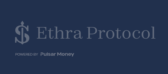 A dark blue graphic with a stylized '$' logo and the text 'Ethra Protocol' along with 'POWERED BY Pulsar Money' at the bottom.
