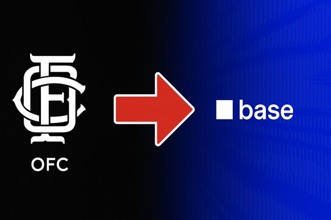 The image features a logo for the Official Football Club (OFC) with an arrow pointing up, accompanied by the text "Base" below it. The text also includes the ticker symbol "$OFC", which is likely the name of the base or stock that the ticker represents. The post seems to be discussing the ticker symbol and its relation to the base, possibly providing information about the stock's performance or value.