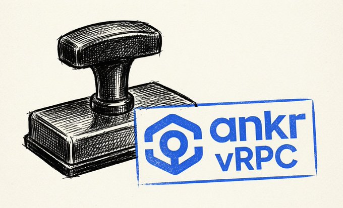 Illustration of a black rubber stamp next to the blue Ankr vRPC logo.