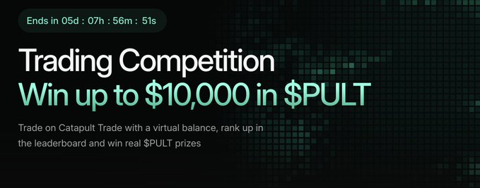 A promotional banner for a 'Trading Competition' offering up to $10,000 in $PULT, with a countdown timer showing 5 days, 7 hours, 56 minutes, and 51 seconds remaining.