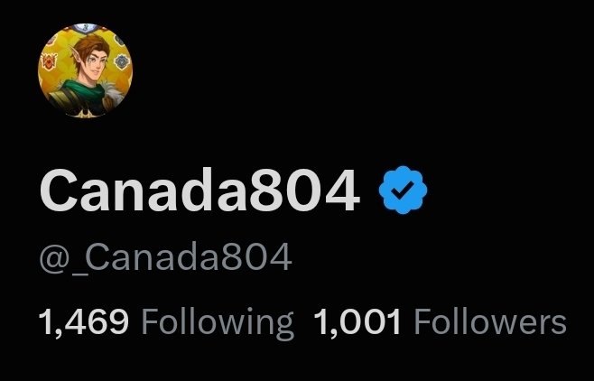 A Twitter/X profile for 'Canada804' (@_Canada804) with 1,469 Following and 1,001 Followers, featuring a verified blue checkmark and an anime-style avatar.