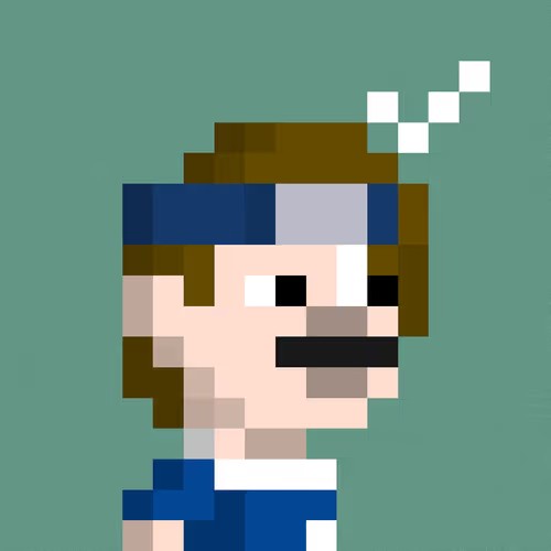 A highly pixelated, blocky Minecraft-style avatar of a person with brown hair, a mustache, and an angry expression, wearing a blue outfit with a white collar against a solid teal background.