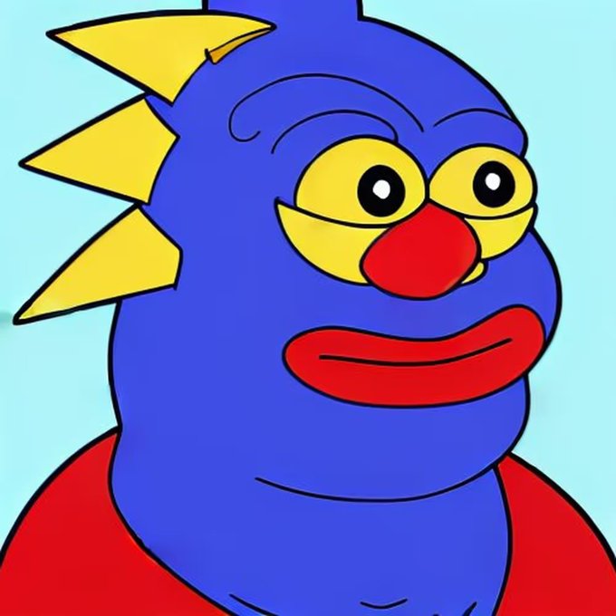 A blue cartoon character with yellow spikes, a red nose, and red lips stares directly at the viewer with a serious expression, set against a light blue background. The image serves as the face behind the "sproto" NFT lifestyle brand, visually reinforcing the bold, in-your-face attitude of the post's message.