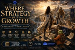 A promotional graphic titled 'WHERE STRATEGY MEETS GROWTH' with 'KATHY MORELLI & SUNIA CAPITAL' branding, scheduled for 'TUESDAY, AUGUST 26, 2025' at '4PM UTC'.