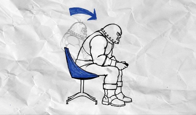 A stick-figure illustration shows a hooded character slumped forward in a blue chair while a faded ghost-like figure behind them, with a blue arrow pointing toward the solid character, appears to be moving into their body—symbolizing a "migration" or possession that mirrors the $JUGGERNAUT token migration announcement.