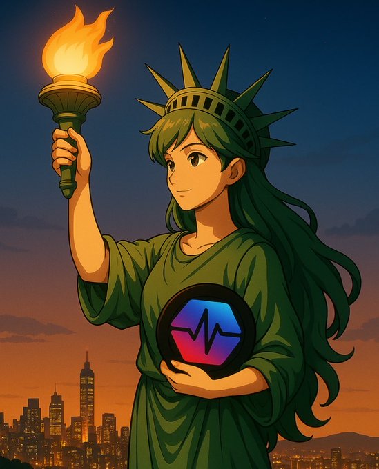 An anime-style illustration of the Statue of Liberty holding a torch and a hexagonal LibertySwap logo emblem, set against a twilight cityscape skyline. The image's patriotic liberty motif symbolizes the platform's major v2-to-v3 migration announced in the maintenance post.