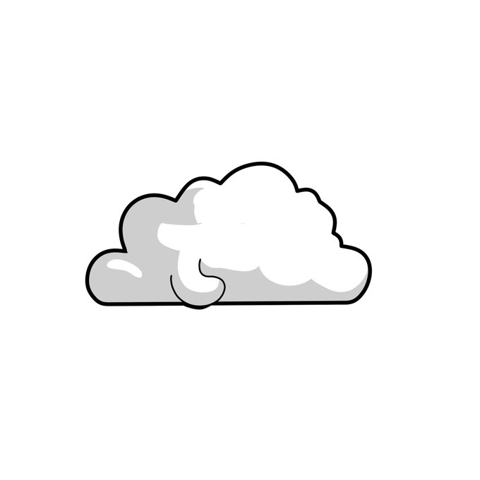 A simple cartoon illustration of a fluffy gray and white cloud with a black outline on a white background.