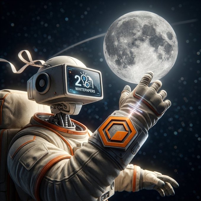 The image features an astronaut wearing a white suit with orange accents, holding onto a large screen that displays "2 White Papers" and "24 hours of writing", suggesting they are working on a project or task related to writing. The astronaut appears to be in space, as indicated by their position near the moon. The post emphasizes the importance of dedication, discipline, and consistency when it comes to achieving goals, which can be applied not only to writing but also to various aspects of life.