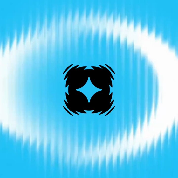 The image features a blue background with white lines, creating an abstract pattern that resembles a wave or a spiral shape. The main focus of the image is a black square logo positioned centrally against this backdrop. Below the logo, there's text that reads "Cronos has a new look. One unified symbol across the app and the network." This message emphasizes the uniqueness and consistency of the Cronos brand across various platforms.