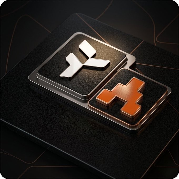 The image features a black background with two square icons placed side by side. The top icon has a white "Y" shape, while the bottom icon displays an orange "A" shape. Both icons are metallic and appear to be made of metal or chrome material. The text in the image reads "Good night, everyone Been keeping a close eye on @useTria recently, and the growth is becoming hard to ignore", which seems to be related to the content of the post about @useTria's recent activities.