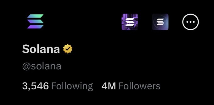 The image shows the official Solana (@solana) Twitter/X profile with 4M followers, a yellow verification badge, and the Solana logo. The caption pairs well with the post by highlighting how Solana's massive 4 million follower community represents the "trenches" mentioned—implying that mobilizing even a fraction of such an audience would amplify the 2024 success story exponentially.