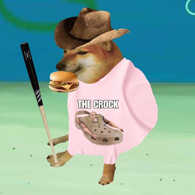 A doge wearing a cowboy hat and a pink "THE GROCK" shirt holds a baseball bat and a burger, promoting the "@Exploit_Dao" collab with "@BonkedDogs."

The surreal cowboy doge graphic ties into the post's playful crypto collab announcement, framing the BonkedDogs partnership as a fun, meme-worthy "pony show" for Exploit_Dao.