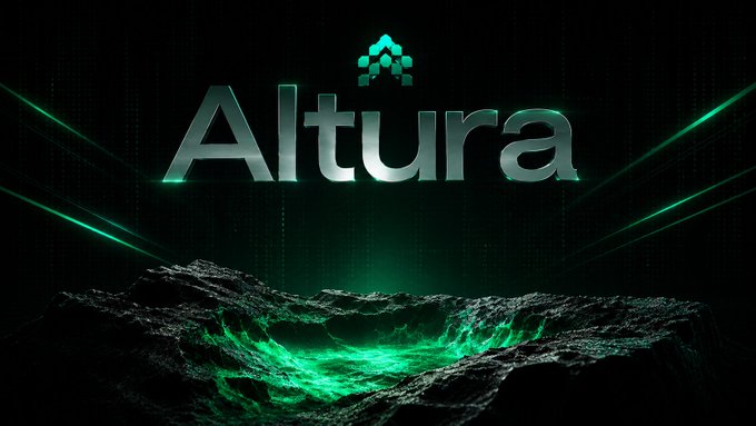 The image features a logo for Altura, which is a company that creates video games. The logo consists of a green triangle with the word "Altura" written inside of it. The background of the logo is black, making the green triangle stand out prominently. There are also some rays of light shining on the logo from different angles, adding depth and dimension to the design. Altura has recently launched their product, USDC, which can be found in the image as well.