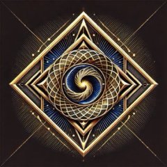 A golden geometric emblem featuring an intricate blue and white swirling vortex design at its center, framed by ornate diamond-shaped borders and radiating golden lines. The mystical, opulent aesthetic visually reinforces the post's promotion of $NOXA as a powerful, game-changing launchpad on Robinhood Chain that outperformed major competitors.