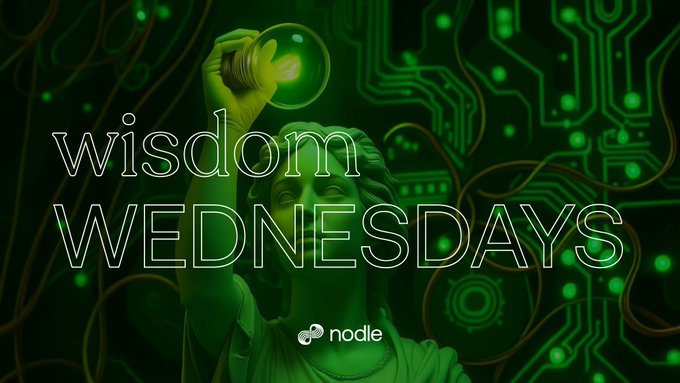 A green graphic with the text 'wisdom WEDNESDAYS' features a classical statue holding a glowing lightbulb against a circuit board background, with a 'nadle' logo.