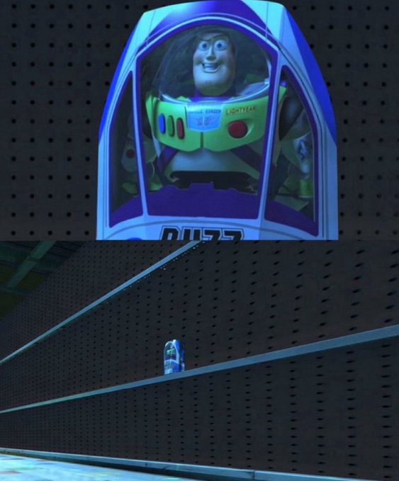 A Buzz Lightyear action figure in its original packaging displayed on a perforated metal retail shelf.