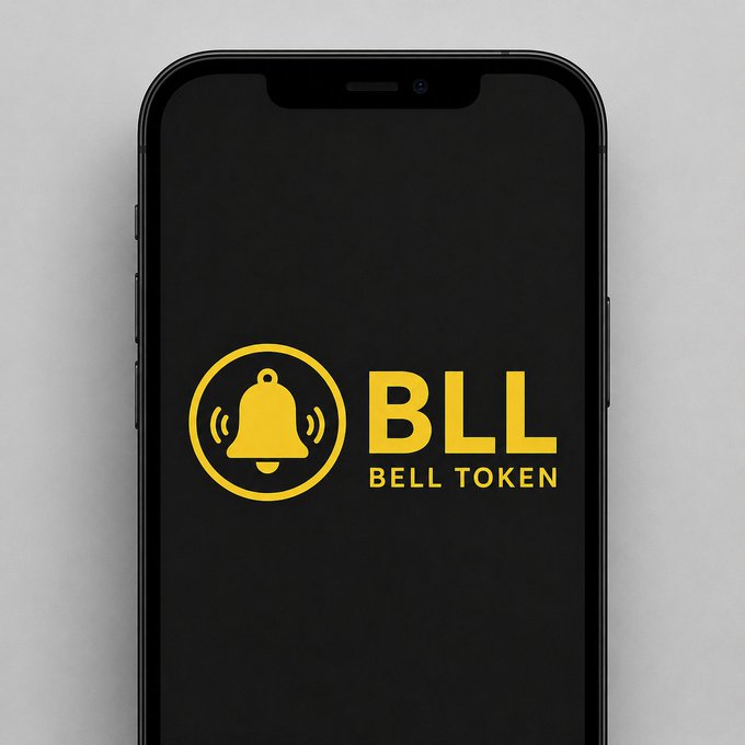 A smartphone displays a black screen with the yellow "BLL BELL TOKEN" logo featuring a bell icon, serving as a visual accompaniment to a cheerful "Gm $BLL" weekend greeting.