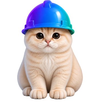 A cute fluffy cream-colored kitten with big eyes sits while wearing a colorful blue and purple construction hard hat, symbolizing the "building" of foundations and partnerships. The image visually reinforces the post's message about projects like $SOLCAT, $WIF, $BASECAT, and $CASH CAT securing key partnerships and laying strong foundations for milestones like 20M and 200M all-time highs.