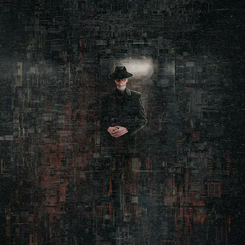 The image is a surrealistic painting featuring an obscured man wearing a hat, possibly with a skull design, standing in a dark room against a black background. The man appears to be staring off into the distance or holding his hands up in front of him, which gives the impression that he's hunkered down for something unknown or dangerous.

The context of this painting is related to cryptocurrency and the artist may be selling it through social media platforms like Instagram. The post has been described as a "hangman," which suggests that some elements are intentionally obscured or hidden within the image, possibly symbolizing uncertainty or mystery surrounding the subject matter.