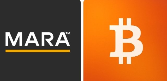 The image shows the MARA logo on a black background alongside the Bitcoin (₿) symbol on an orange background, visually representing the post's announcement that MARA has resumed accumulating Bitcoin by purchasing 1,292 BTC worth approximately $98.6 million, signaling renewed corporate demand for BTC.
