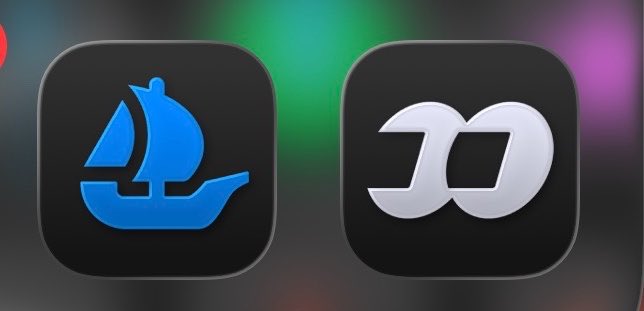 Two app icons displayed side by side: a blue sailboat logo on the left and a stylized white 'D' logo on the right against a colorful blurred background.