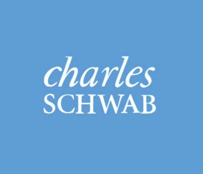 The image shows the Charles Schwab logo in white text on a blue background, featuring the company's name with "charles" in lowercase italic script and "SCHWAB" in uppercase letters below it. This relates to the post, which highlights Charles Schwab's $12 trillion assertion that the failure of the Bitcoin Clarity Act will not hinder major bank adoption of cryptocurrency, with firms like BlackRock and Fidelity continuing to push forward regardless.