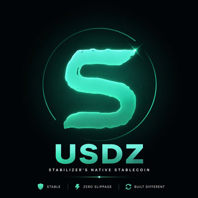 Logo graphic for 'USDZ', described as 'STABILIZER'S NATIVE STABLECOIN', with features 'STABLE', 'ZERO SLIPPAGE', and 'BUILT DIFFERENT'.