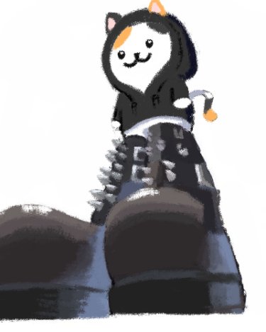 A cute cartoon character in a black and white hoodie stands triumphantly atop a large shoe, matching the post's playful celebration of real on-chain art from the OnChainHoodies collection being shared on OpenSea.