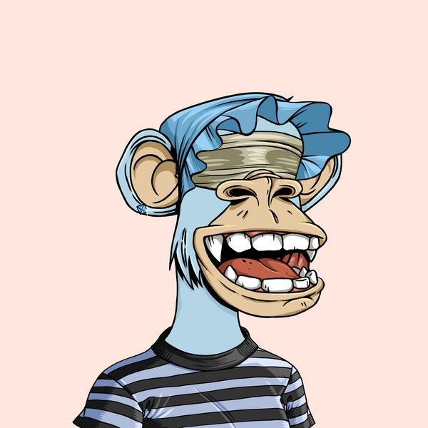 A cartoon illustration of a blue monkey character wearing a striped shirt, with a bandage wrapped around its head and an open-mouthed expression.