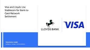 A presentation slide titled 'Visa and Lloyds Use Stablecoin for Bank-to-Card-Network Settlement' featuring the Lloyds Bank and Visa logos.