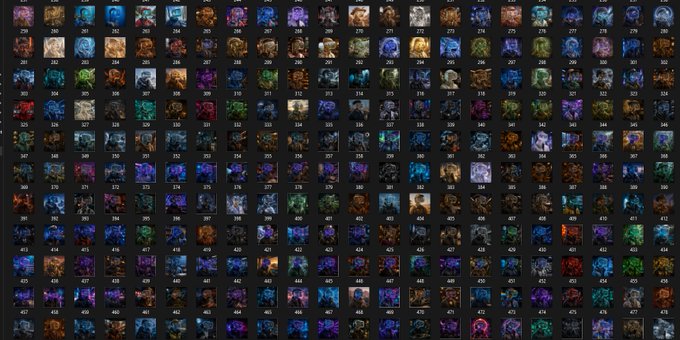 A grid display of numerous small character/avatar icons or sprites, numbered sequentially, appearing to be from a video game character selection or gallery screen.