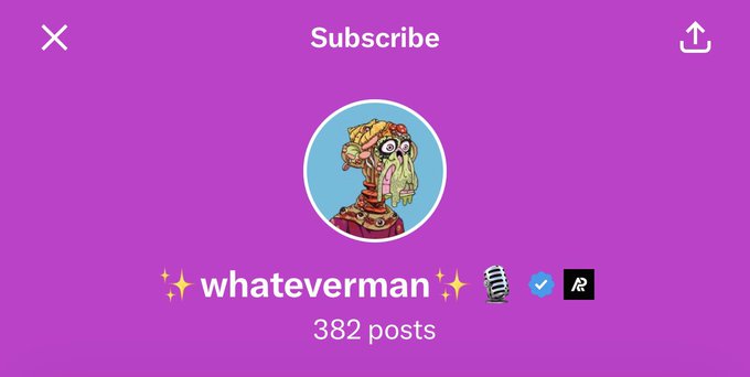 A profile header for "whateverman" with 382 posts, featuring a cartoonish brown creature on a purple background, paired with a post asking "Stop larping ugly mutant, when 400?!"—seemingly pushing the user to post more frequently as they've yet to reach 400 posts.