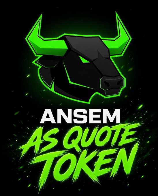 A logo featuring a black bull head with glowing green horns against a dark background, accompanied by the text "ANSEM" in white and "AS QUOTE TOKEN" in stylized green lettering, visually reinforcing the post's message that $ANSEM serves as the designated quote token for project launches on BullPad.