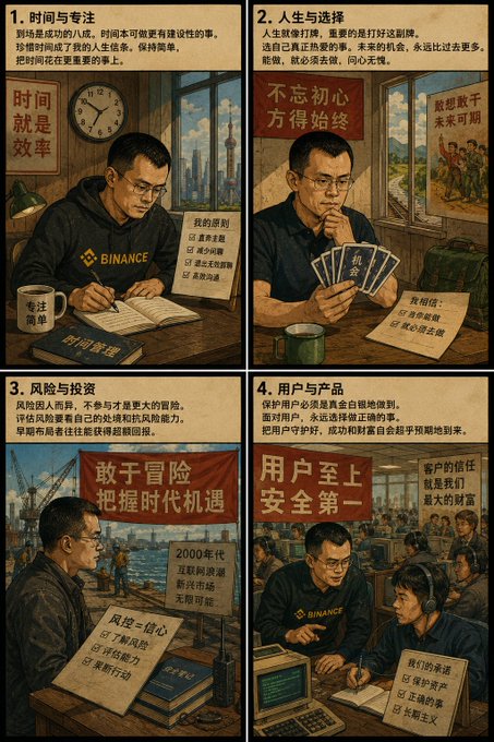 The image features a series of four posters, each depicting different scenes related to time management or productivity. The first poster shows a man sitting at a desk with a book open in front of him, suggesting that he is reading or studying. The second poster depicts another man using a laptop and a cell phone, indicating that he might be working on tasks or communicating with others. The third poster features a group of people gathered around a table, possibly discussing work-related matters or collaborating on projects. The fourth poster shows an individual holding a cup filled with coffee, suggesting that they are taking a break from their activities to enjoy a beverage. All four posters have Chinese characters and English text, which indicates the post's international nature.
