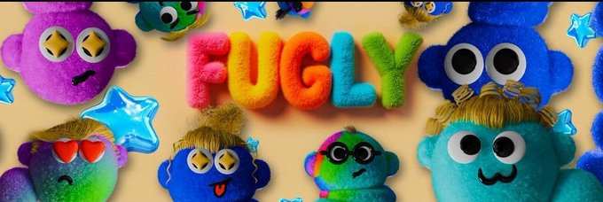 The image features a banner with a variety of colorful stuffed animals, including a blue elephant, a purple unicorn, and other characters such as a blue fish and a green frog. The text "Fugly" is written above the animals, and there are several stars scattered throughout the background. The post appears to be promoting an event or contest related to stuffed animals, possibly involving a competition for the most creative or funny stuffed animal design.