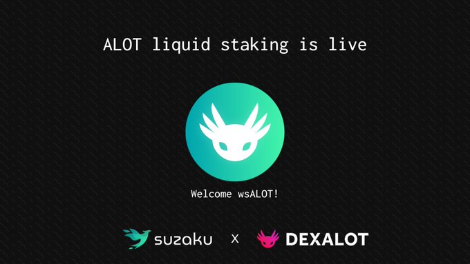 xtal logo and text "ALOT Liquid Staking is live" on a black background with a green border.
