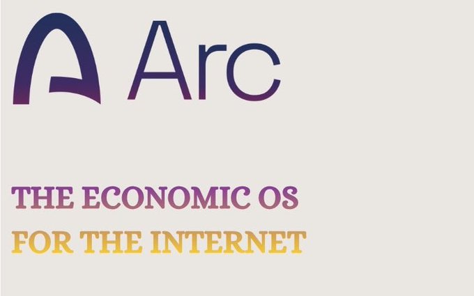 The image displays the "Arc" logo alongside the tagline "THE ECONOMIC OS FOR THE INTERNET," which directly aligns with the post's description of Arc as foundational infrastructure for building internet, AI agent, and stablecoin-powered applications.