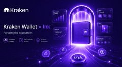 Promotional graphic for 'Kraken Wallet x Ink' featuring a glowing purple padlock and the Kraken logo.