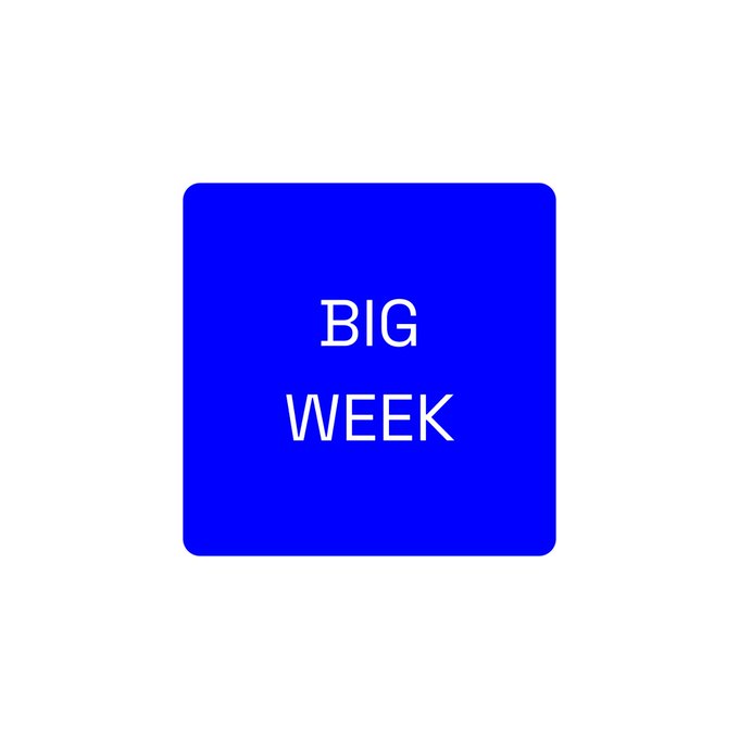 A blue square with rounded corners displays the text "BIG WEEK" in white, reinforcing the post's message about an exciting upcoming week on $BASE.