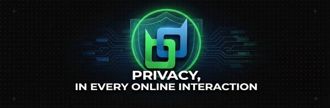 A dark banner with a green and blue shield logo featuring a stylized 'd' design, accompanied by the text 'PRIVACY, IN EVERY ONLINE INTERACTION' in white letters.
