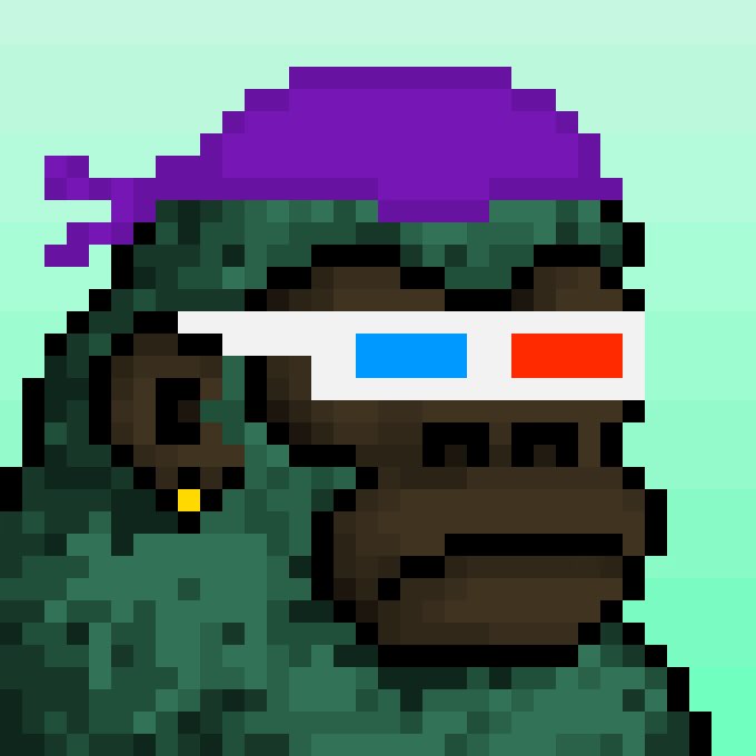 A pixel art image depicts a Pepe the Frog character wearing a purple beanie and red-blue 3D glasses.