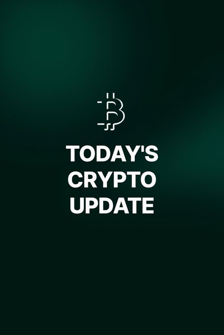 The image displays a dark green graphic featuring a stylized Bitcoin logo above bold white text reading "TODAY'S CRYPTO UPDATE," which matches the post's theme as an introduction to a market analysis covering Bitcoin's price consolidation.