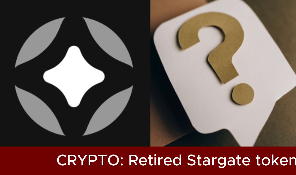 The image features a black and white logo with a question mark above it, which reads "Cypto: Retired Stargate token?". The text "Cypto: Retired Stargate token?" is written below the logo. The background of the image is gray, providing a neutral backdrop for the logo and its accompanying text.
