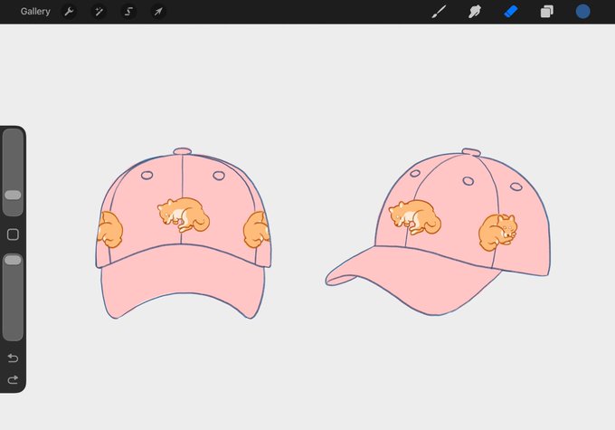 The image displays a digital design of a pink baseball cap from two angles (front and side view), decorated with sleeping Shiba Inu illustrations, reflecting the "shiba hat idea" concept.