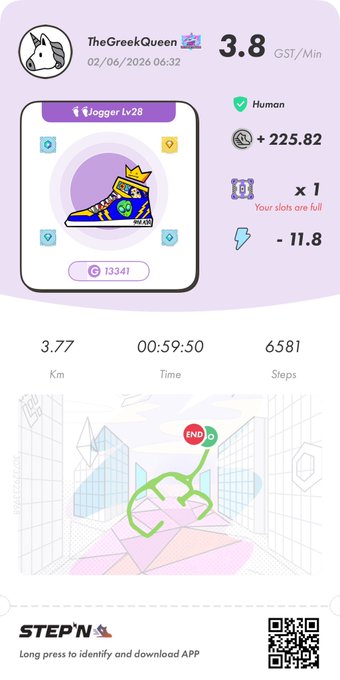 The image shows a step tracking app that displays information about the user's activity, including their steps taken, calories burned, and distance traveled. The app also provides an animated map of the user's location as they move through the city. The post is titled "The Greek Queen" and includes a link to the app for users who want to track their own activities or share them with others.