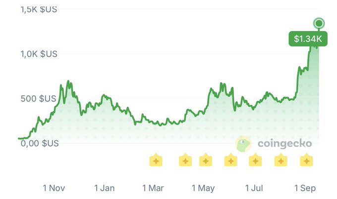 A CoinGecko price chart shows Zcash (ZEC) surging to $1.34K in September after trading between roughly $100–$700 for most of the preceding year, visually supporting the post's excitement about finally recouping long-term crypto losses as "ZEC dragon" enters breakout mode.