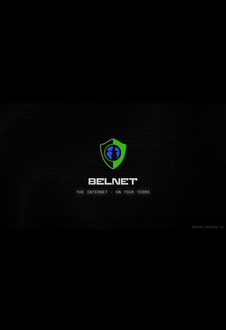 A logo for 'BELNET' featuring a green shield with a globe, accompanied by the tagline 'THE INTERNET - ON YOUR TERMS' and the URL 'belnet.io'.