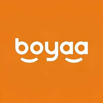 The Boyaa logo displayed on a bright orange background, featuring white stylized lowercase lettering.