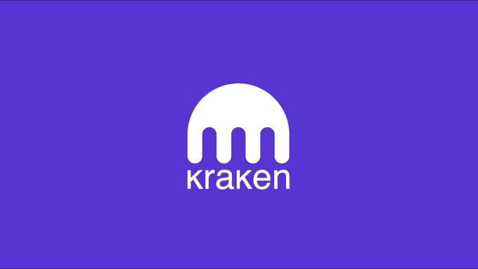 The image shows the Kraken cryptocurrency exchange logo—a stylized white octopus-like icon above the lowercase text "kraken"—set against a solid purple background. It visually corresponds to the post's mention of a whale withdrawing 5,300 ETH from Kraken, highlighting the exchange as the source of the on-chain activity being discussed.
